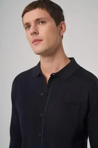 Modazone Men's Navy Blue Trend Polo Collar Shirt Knitwear - 4