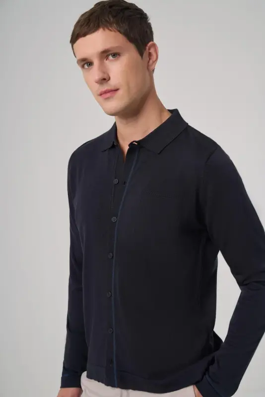 Modazone Men's Navy Blue Trend Polo Collar Shirt Knitwear - 2