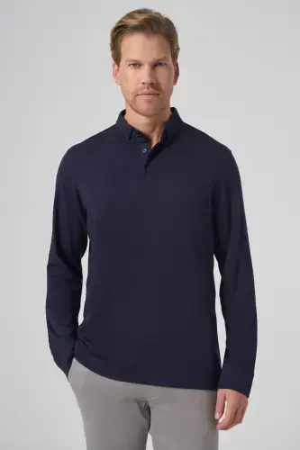 Modazone Men's Navy Blue Trend Polo Neck Rayon Sweatshirt 