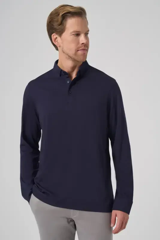 Modazone Men's Navy Blue Trend Polo Neck Rayon Sweatshirt - 2