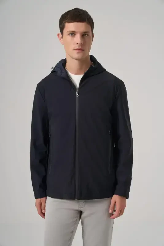 Modazone Men's Navy Blue Trend Reversible Hooded Coat - 3