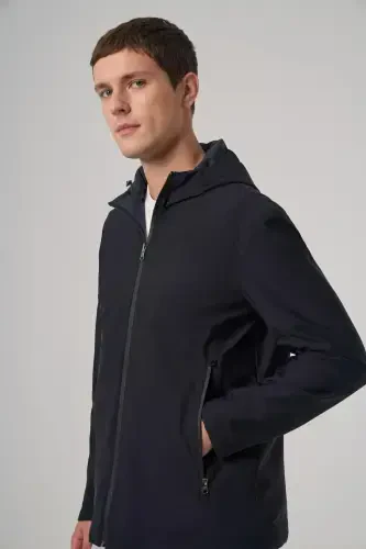 Modazone Men's Navy Blue Trend Reversible Hooded Coat - 4