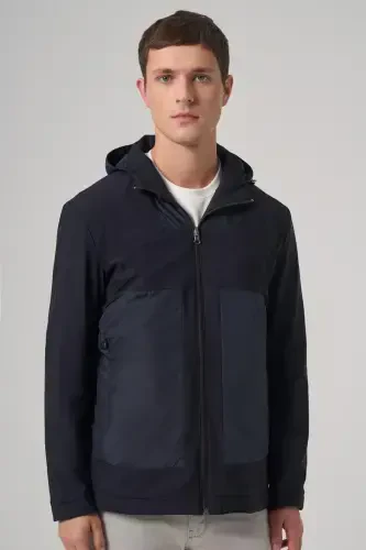 Modazone Men's Navy Blue Trend Reversible Hooded Coat - 7