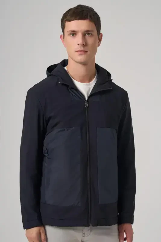 Modazone Men's Navy Blue Trend Reversible Hooded Coat - 7