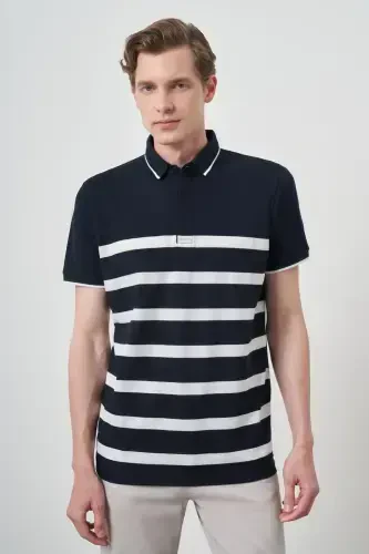 Modazone Men's Navy Blue Trend Ringer Polo Collar T-Shirt - MORVEN (1)