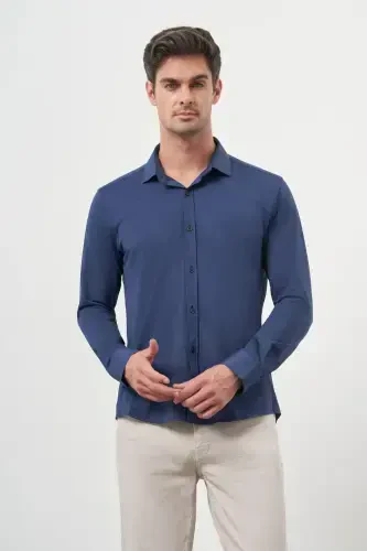 Modazone Men's Navy Blue Trend Slim Fit Italian Collar Shirt - 3