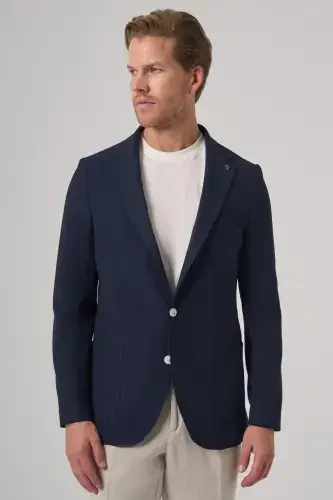 Modazone Men's Navy Blue Trend Slim Fit Mono Collar Jacket 