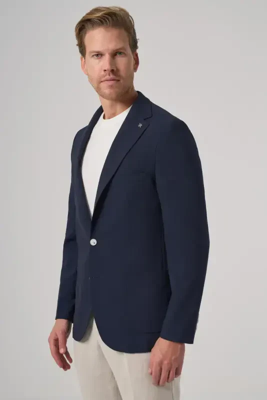 Modazone Men's Navy Blue Trend Slim Fit Mono Collar Jacket - 2