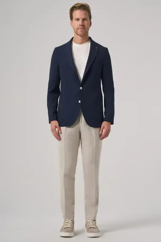 Modazone Men's Navy Blue Trend Slim Fit Mono Collar Jacket - 4