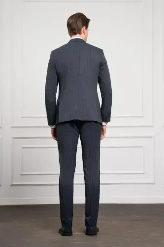 Modazone Men's Navy Blue Trend Slim Fit Narrow Cut Pointed Collar Double Breasted Suit - 5