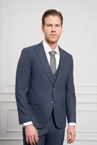 Modazone Men's Navy Blue Trend Slim Fit Pointed Collar Suit - 4