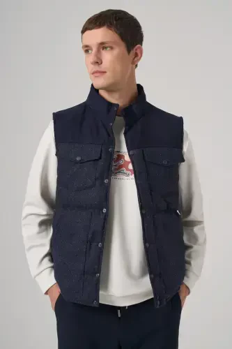 Modazone Men's Navy Blue Trend Wool Padded Vest - MORVEN (1)