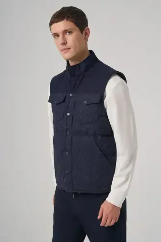 Modazone Men's Navy Blue Trend Wool Padded Vest - 3
