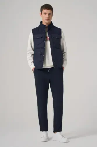 Modazone Men's Navy Blue Trend Wool Padded Vest - 5