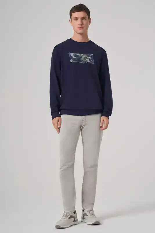 Modazone Men's Navy Blue Trendy Printed Crew Neck Sweatshirt - 4