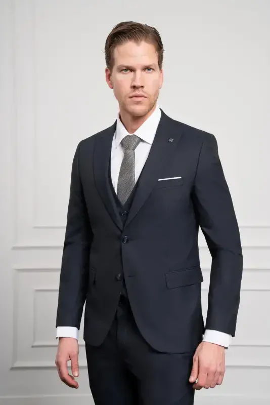 Modazone Men's Navy Blue Trendy Vest Slim Fit Narrow Cut Pointed Collar Suit - MORVEN