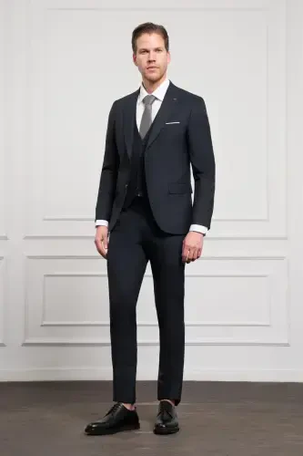 Modazone Men's Navy Blue Trendy Vest Slim Fit Narrow Cut Pointed Collar Suit - MORVEN (1)