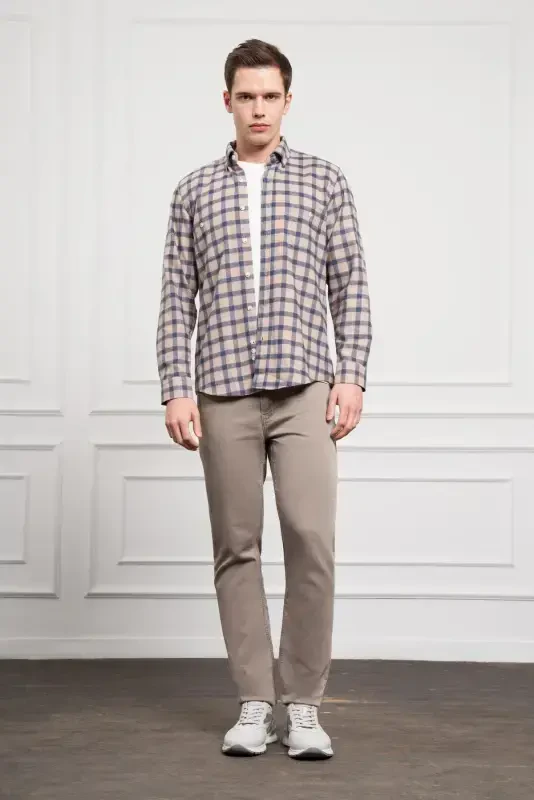 Modazone Men's Navy Blue Winter Buttoned Collar Regular Fit Shirt - 2