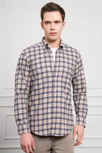 Modazone Men's Navy Blue Winter Buttoned Collar Regular Fit Shirt - 4