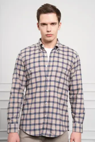 Modazone Men's Navy Blue Winter Buttoned Collar Regular Fit Shirt - 5