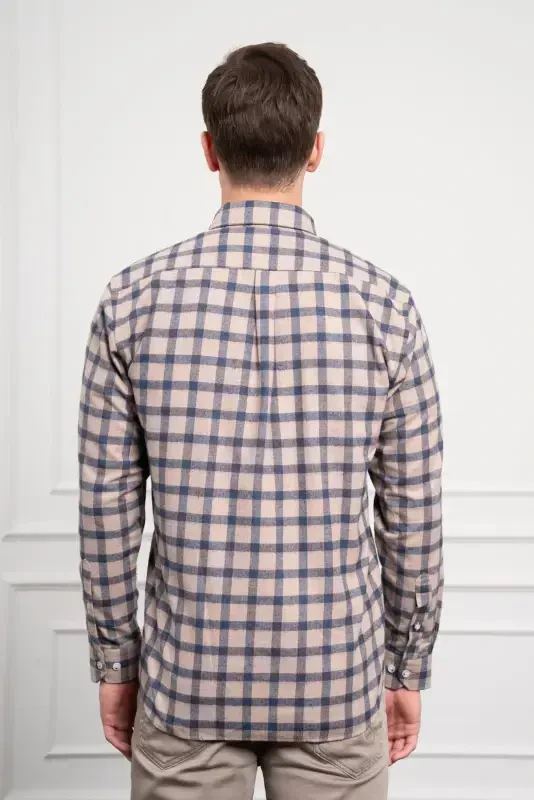 Modazone Men's Navy Blue Winter Buttoned Collar Regular Fit Shirt - 6