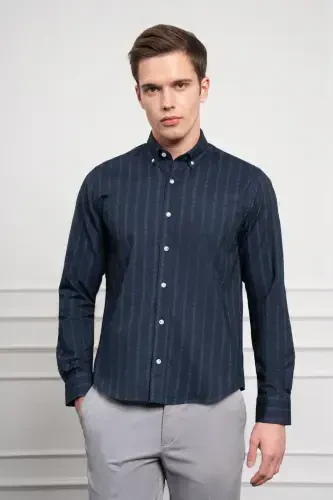 Modazone Men's Navy Blue Winter Dynamic Fit Button-Down Collar Shirt - 2