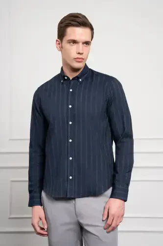 Modazone Men's Navy Blue Winter Dynamic Fit Button-Down Collar Shirt - 3