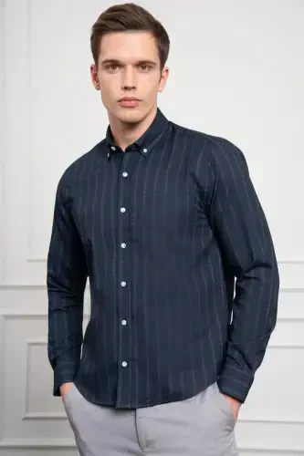 Modazone Men's Navy Blue Winter Dynamic Fit Button-Down Collar Shirt - 4