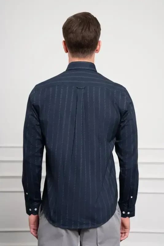 Modazone Men's Navy Blue Winter Dynamic Fit Button-Down Collar Shirt - 5