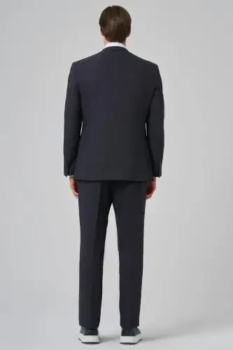 Modazone Men's Navy Blue Wool Blend Patterned Dynamic Fit Notch Lapel Suit - 5