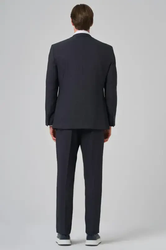 Modazone Men's Navy Blue Wool Blend Patterned Dynamic Fit Notch Lapel Suit - 5