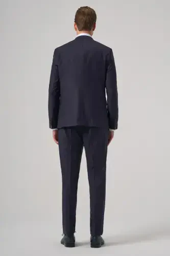 Modazone Men's Navy Blue Wool Blend Trend Plain Slim Fit Pointed Collar Suit - 5