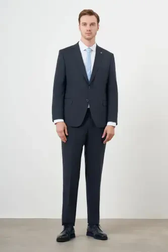 Modazone Men's Navy Blue Wool Platinium 4-Drop Dynamic Fit Mono Collar Suit - 1