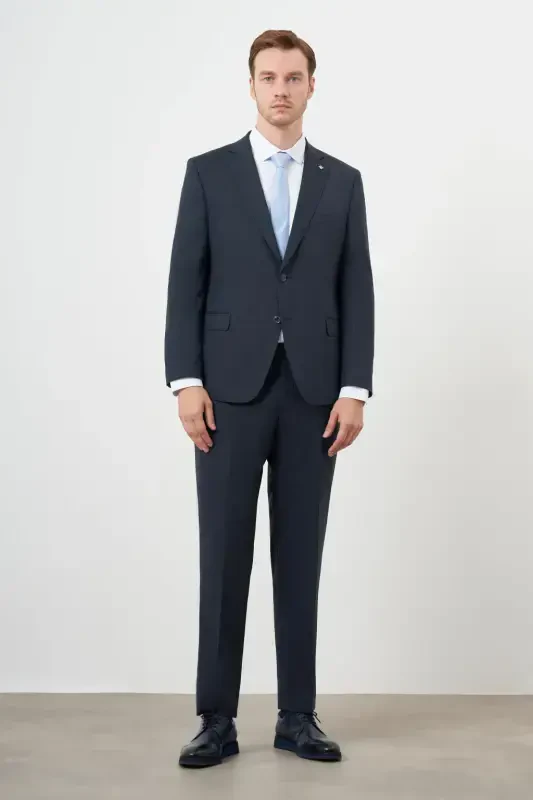 Modazone Men's Navy Blue Wool Platinium 4-Drop Dynamic Fit Mono Collar Suit - 1