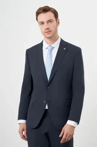 Modazone Men's Navy Blue Wool Platinium 4-Drop Dynamic Fit Mono Collar Suit - 4