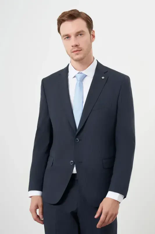 Modazone Men's Navy Blue Wool Platinium 4-Drop Dynamic Fit Mono Collar Suit - 4