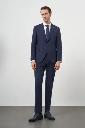 Modazone Men's Navy Blue Wool Slim Fit Notch Lapel Suit - 3