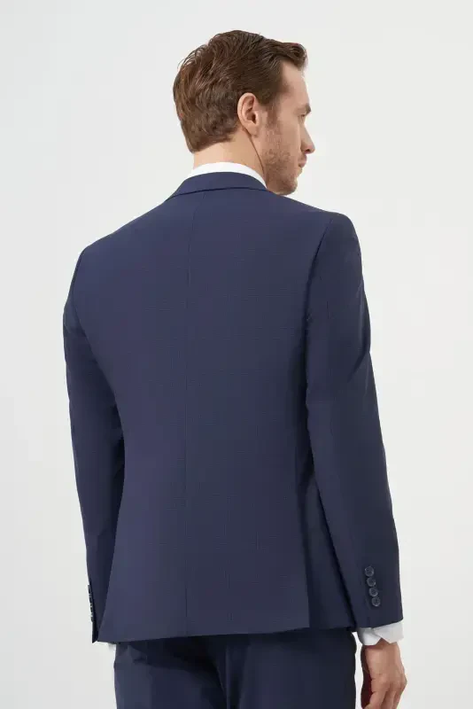 Modazone Men's Navy Blue Wool Slim Fit Notch Lapel Suit - 5
