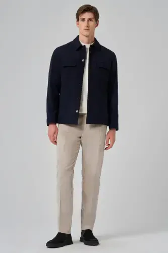 Modazone Men's Navy Blue Woolly Berber Collar Double Flap Pocket Shirt Jacket - MORVEN (1)