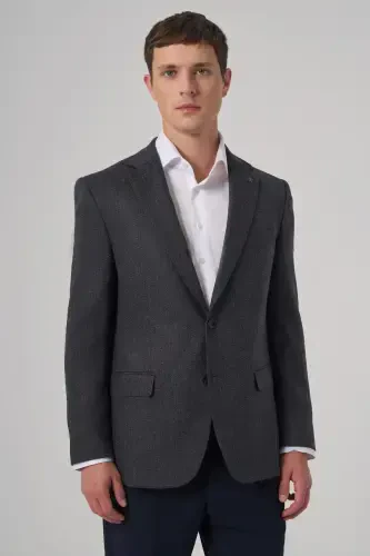 Modazone Men's Navy Blue Woven Patterned Dynamic Fit Mono Collar Jacket - 1