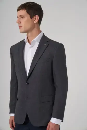 Modazone Men's Navy Blue Woven Patterned Dynamic Fit Mono Collar Jacket - MORVEN (1)