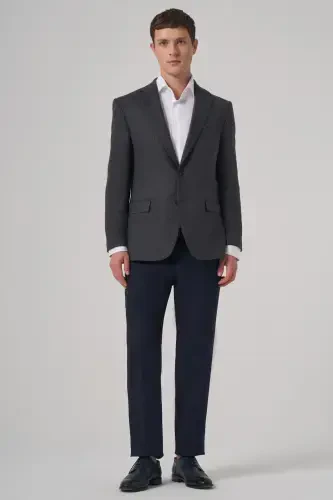 Modazone Men's Navy Blue Woven Patterned Dynamic Fit Mono Collar Jacket - 4