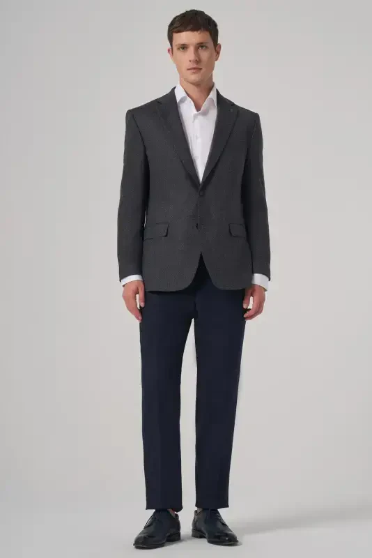 Modazone Men's Navy Blue Woven Patterned Dynamic Fit Mono Collar Jacket - 4