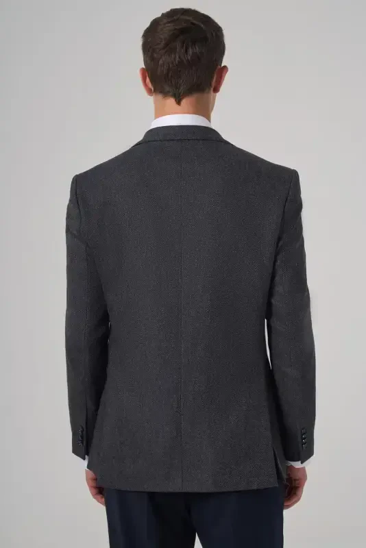 Modazone Men's Navy Blue Woven Patterned Dynamic Fit Mono Collar Jacket - 5