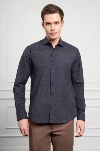 Modazone Men's Navy-Brown Trend Dynamic Fit Italian Collar Shirt - 4