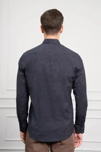 Modazone Men's Navy-Brown Trend Dynamic Fit Italian Collar Shirt - 5