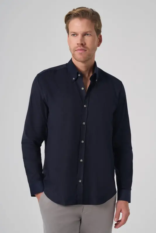 Modazone Men's Navy Cotton Trend Dynamic Fit Button-Down Collar Shirt - 1