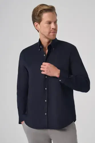 Modazone Men's Navy Cotton Trend Dynamic Fit Button-Down Collar Shirt - MORVEN (1)