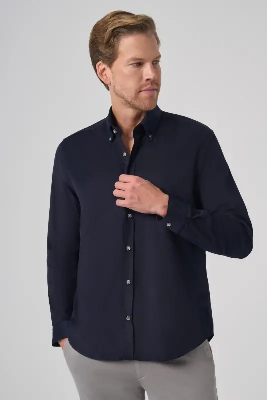 Modazone Men's Navy Cotton Trend Dynamic Fit Button-Down Collar Shirt - 2