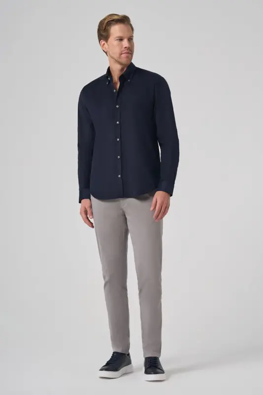 Modazone Men's Navy Cotton Trend Dynamic Fit Button-Down Collar Shirt - 4